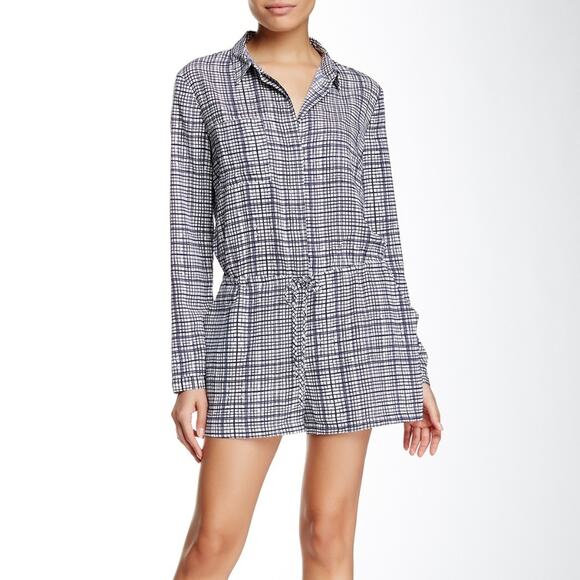 Lush Pants - Lush Women's Blue and White Collared Romper Small